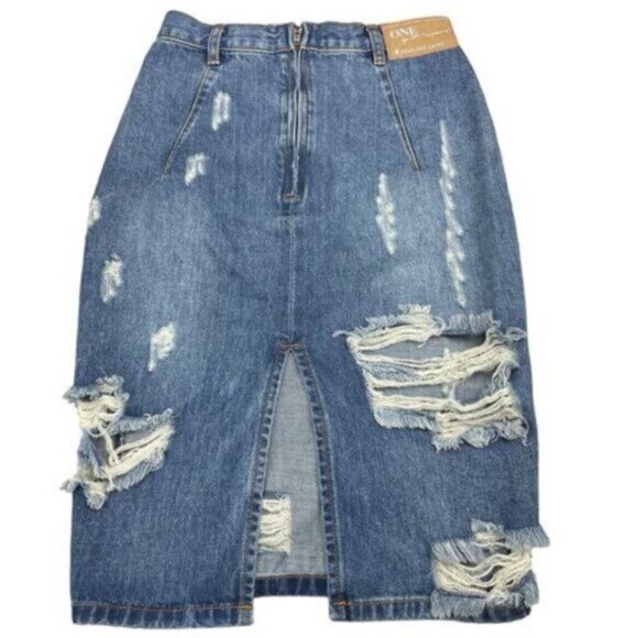 One Teaspoon Freelove Distressed Denim Skirt Womens Size 25 Blue - Picture 7 of 8